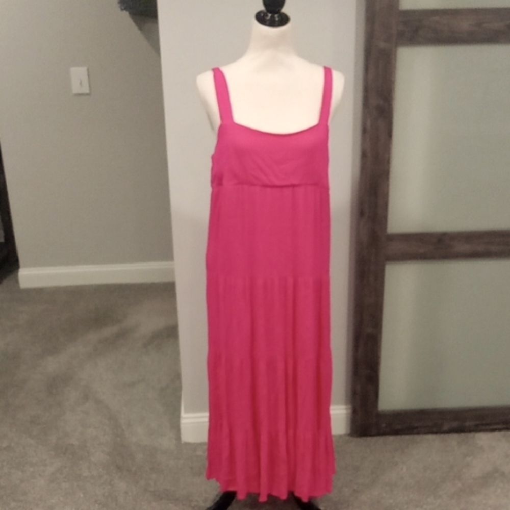 Moa Moa fuchsia gauze tiered square neck maxi dress size XL NWT